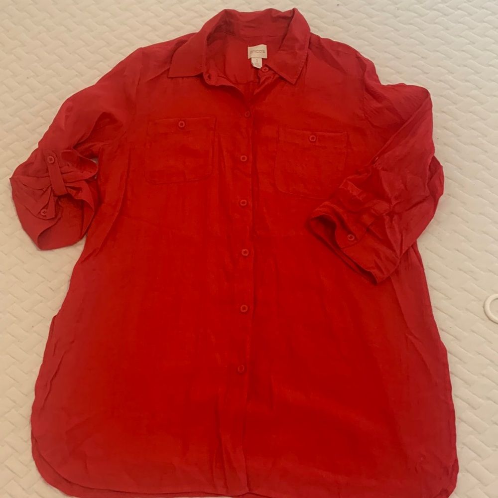 Chico’s Red blouse. Size 1 ( about Medium/ Large)